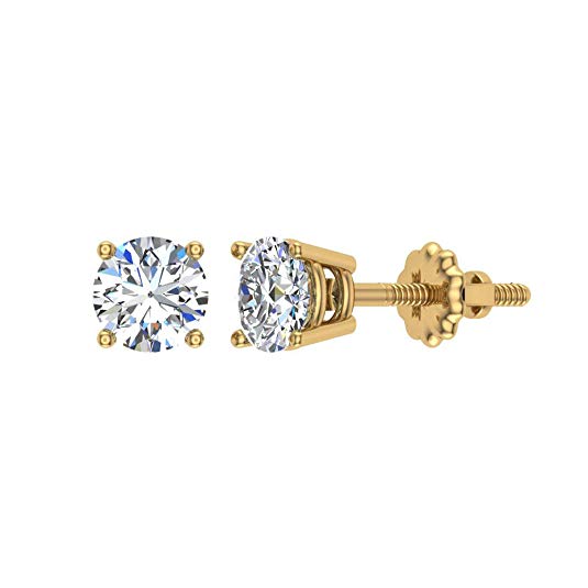 14K Gold Diamond Stud Earrings Round Brilliant Earth-mined (G,VS1) Signature Rare Quality