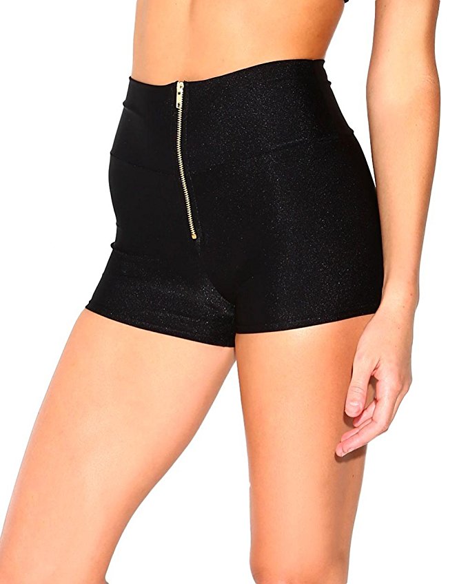 iHeartRaves Zipper High Waisted Shorts, Women's Stretchy Hot Pants Bottoms