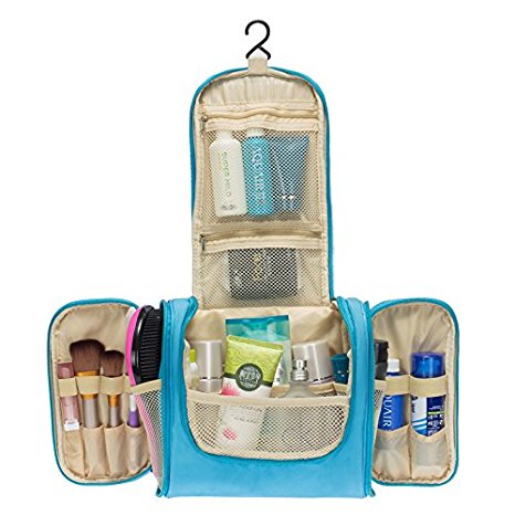 Colleer Multifunctional Travel Toiletry Bag Extra Large Makeup Organiser Waterproof Shower Wash Bag Cosmetic Case Household Grooming Kit Storage Travel Kit Pack with Hook(Blue)