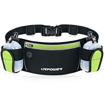 URPOWER Running Belt Multifunctional Zipper Pockets Water Resistant Waist Bag, with 2 Water Bottles Waist Pack for Running Hiking Cycling Climbing and for 6.1 inches Smartphones