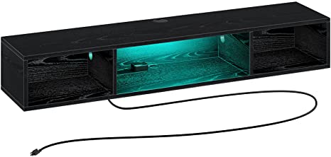 Rolanstar Wall Mounted TV Stand, 47” Media Console Stand with RGB Lights and Power Outlet, TV Storage Shelf, Floating TV Stand Entertainment Shelf with LED for Living Room Bedroom, Black