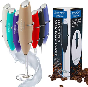 Bistro@Home Milk Frother Handheld, Frother for Coffee Drink Mixer Milk Foamer, Milk Frothers (Beige)
