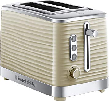 Russell Hobbs 24374 Inspire 2 Slice Toaster, Wide Slot with Frozen Cancel and Reheat Settings, High Gloss Cream with Chrome Accents, 1050 W