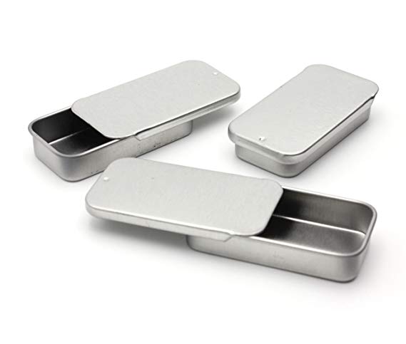 MagnaKoys 4 Empty Metal Slide Top Tin Containers for Crafts Lip Balm Geocache Storage Survival Kit