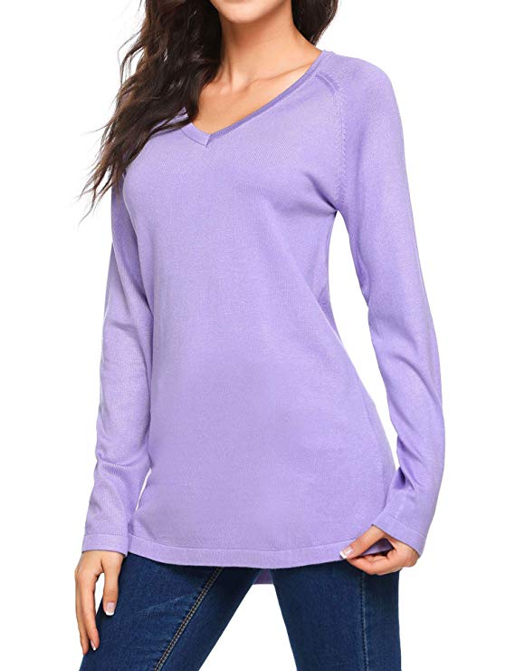 Women's Long Sleeve V Neck Plus Size Loose Pullover Sweater