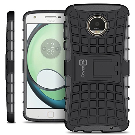 Motorola Moto Z Play Case, Moto Z Play Droid Case, CoverON [Atomic Series] Hybrid Armor Cover Tough Protective Hard Kickstand Phone Case for Motorola Moto Z Play Droid / Z Play - Black