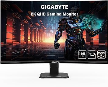 GIGABYTE GS27QC 27" 165Hz 1440P Curved Gaming Monitor, 2560 x 1440 VA 1500R Display, 1ms (MPRT) Response Time, HDR Ready, FreeSync Premium, 1x Display Port 1.4, 2X HDMI 2.0,Black