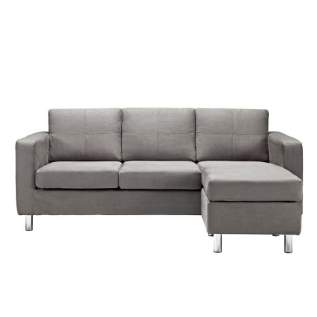 Modern Microfiber Grey Sectional Sofa - Small Space Configurable (Grey)