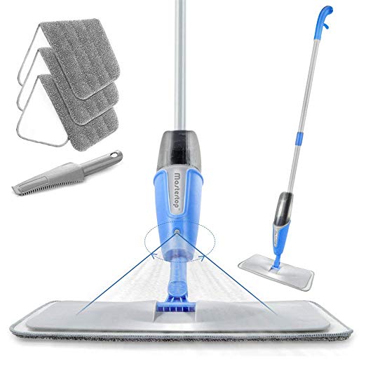 Mastertop Spray Mops Water Spraying Cleaner for Floor with Dust Scraping Tool and 3PCS Washable Microfiber Pads