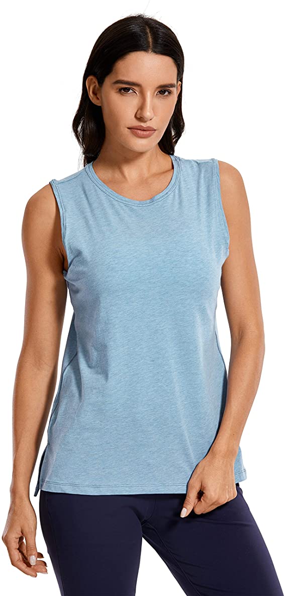 CRZ YOGA Women's Pima Cotton Workout Tank Tops Loose Fit Yoga Sleeveless Shirts Muscle Tank