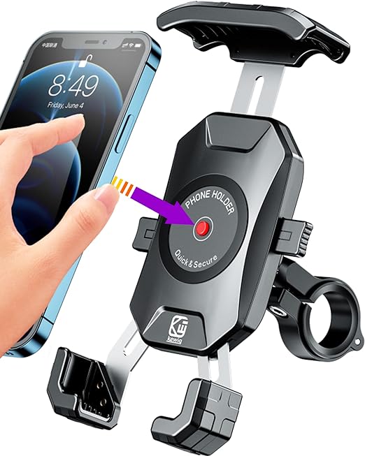 BRCOVAN Bike Phone Holder, Motorbike Phone Mount, One-Touch Automatically Lock Motorcycle Bicycle Phone Mount Holder, Adjustable ATV Scooter Handlebar Phone Cradle Clamp for 4''-7'' Smartphone