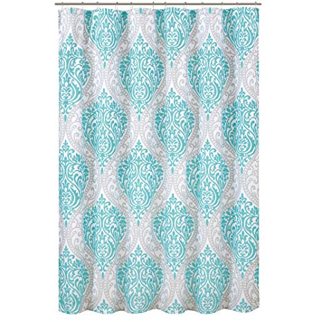 Comfort Spaces – Coco Shower Curtain – Teal and Grey – Printed Damask Pattern- 72x72 inches