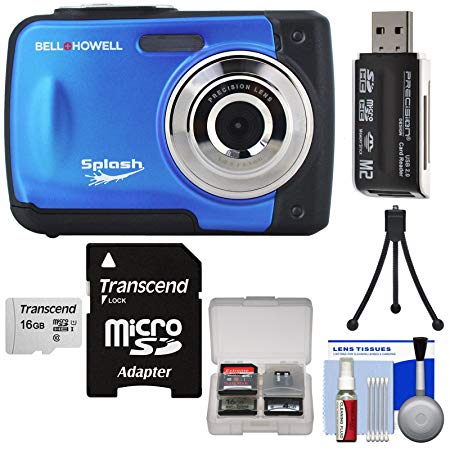 Bell & Howell Splash WP10 Shock & Waterproof Digital Camera (Blue) with 16GB Card   Tripod   Reader   Kit