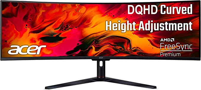 Acer EI491CUR Sbmiipphx 49" 1800R 32:9 Curved DQHD (5120 x 1440) Zero-Frame Gaming Monitor | AMD FreeSync Premium | Up to 120Hz | 4ms | 94% DCI-P3 | 2 x Display Port v1.4, 2 x HDMI 2.0 & 1 x Audio Out