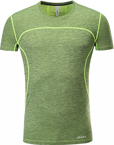 Akilex Men's Tight Sports Short Sleeve Comfortable Quick Dry Fitness Running Shirt Top