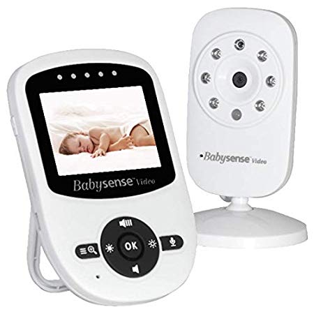 Babysense Video Baby Monitor with Infrared Night Vision, Two Way Talk Back, Room Temperature, Lullabies, Long Range and High Capacity Battery Monitor - UK PLUG with EU adapter (1 Camera) - Model:V24UK