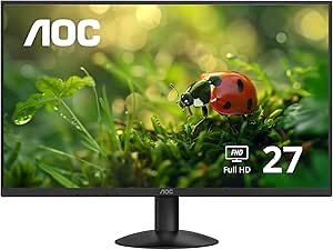 AOC 27B30H 27” Frameless IPS Monitor, FHD 1920x1080, 100Hz, 103% sRGB, for Home and Office, HDMI x1, VGA x1, Low Blue Mode, VESA Compatible, Black