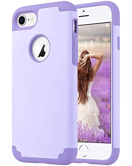 ULAK iPhone 8 Case Purple, iPhone 7 Case, Slim Fit Dual Layer Soft Silicone & Hard Back Cover Bumper Protective Shock-Absorption & Skid-Proof Anti-Scratch Case, Purple