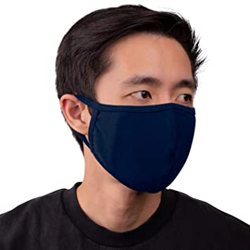Auliné Collection Made in USA Cotton Fabric Washable Reusable Filter Pocket Face Mask, Navy Blue 1 PK