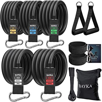 BAYKA Resistance Bands Set with Handles for Men/Women, Elastic Exercise Bands for Working Out, Workout Bands Gym Equipment for Home