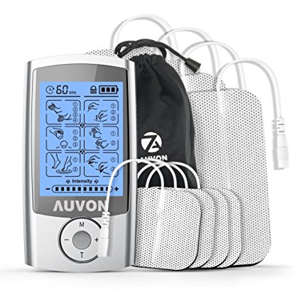 AUVON Rechargeable TENS Unit Muscle Stimulator (FDA 510K Cleared), 16 Modes 2-in-1 EMS TENS Machine with Self-Adhesive Reusable TENS Electrodes Pads (2"x2" 4pack, 2"x4" 4pack) for Pain Relief