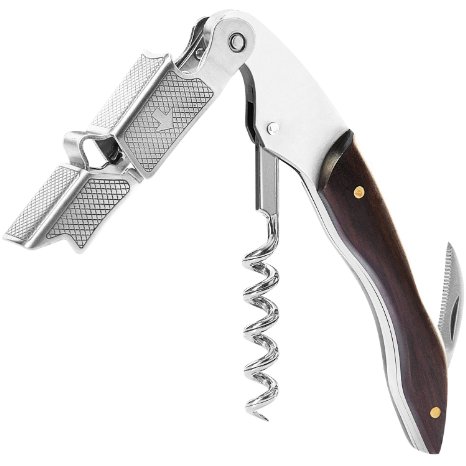 Corkscrew Set X-Chef Stainless Steel Foldout Corkscrew with Blade Double-hinged Wing Corkscrew and Foil Cutter