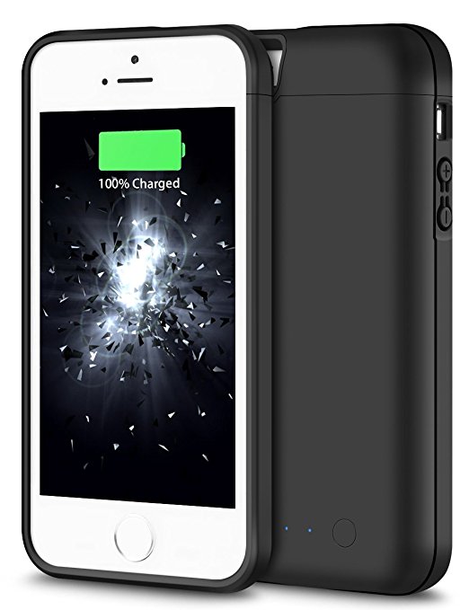 iPhone 5S Battery Case, iPhone 5 Battery Case, HoneyAKE 4000mAh Portable Charger iPhone 5 External Battery Protective Charging Case Backup Pack Cover Juice Power Bank for iPhone 5S/5- Black