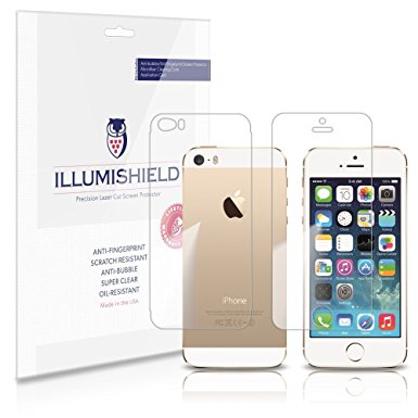 iLLumiShield - Apple iPhone 5S Screen Protector & Full Body Skin Front Back Japanese Ultra Clear HD Film with Anti-Bubble and Anti-Fingerprint – High Quality (Invisible) LCD Shield – Lifetime Replacement Warranty – [3-Pack] OEM / Retail Packaging