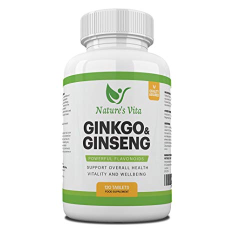 Nature’s Vita Ginkgo Biloba 3000mg with Ginseng 1000mg - All Natural Maximum Strength Formula Increases Energy & Brain Function, Focus, Memory & Mental Performance - 100% Vegetarian - 120 Tablets