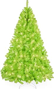 Best Choice Products 4.5ft Pre-Lit Lime Green Christmas Tree, Full Artificial Holiday Decoration w/ 362 Branch Tips, 175 Lights, Foldable Base