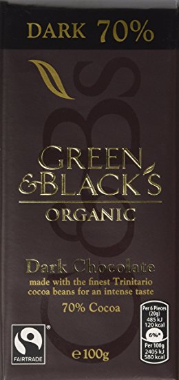 Green & Black's Organic 70% Dark Chocolate Bar, 100g (Pack of 5)