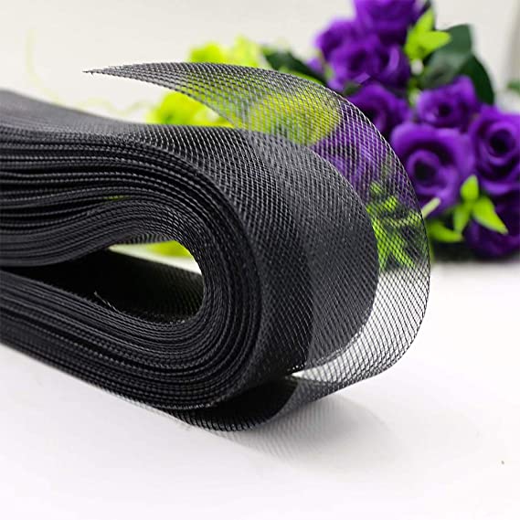 Teemico 50 Yards Stiff Polyester Horsehair Braid for Polyester Boning Sewing Wedding Dress Dance Formal Dress Accessories (Black, 2 inch)