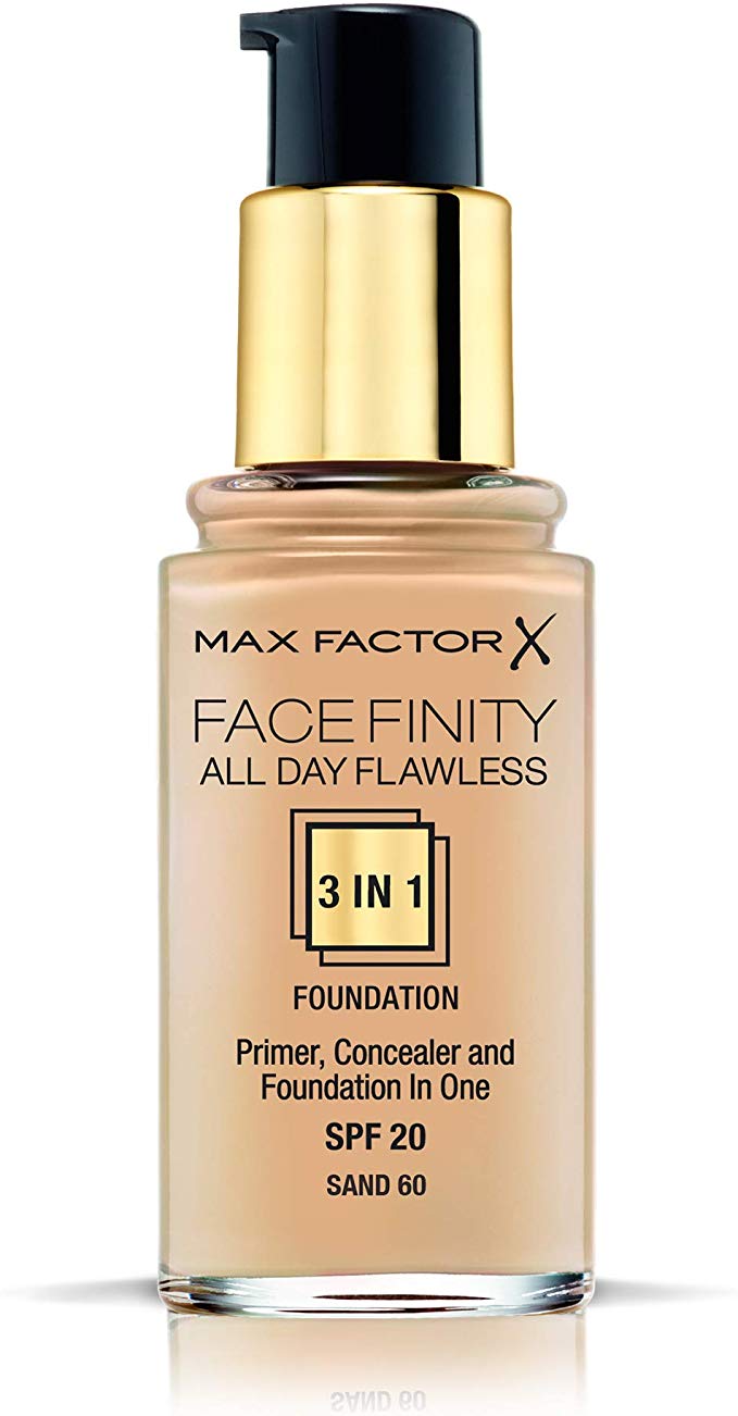 Max Factor Facefinity 3-in-1 All Day Flawless Foundation, SPF 20, 60 Sand (Packaging May Vary)