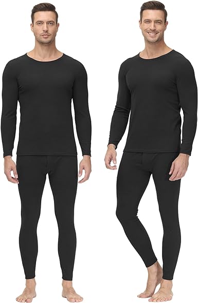 Odoland 2 Packs Thermal Underwear for Men, Men's Lined Base Layer Set for Cold Weather, Winter Warm Shirt Pants Long