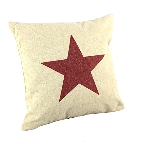 Createforlife Home Decor Cotton Linen Square Throw Pillowcase Cushion Cover Pillow Shams Red Star Pattern 18" x 18"