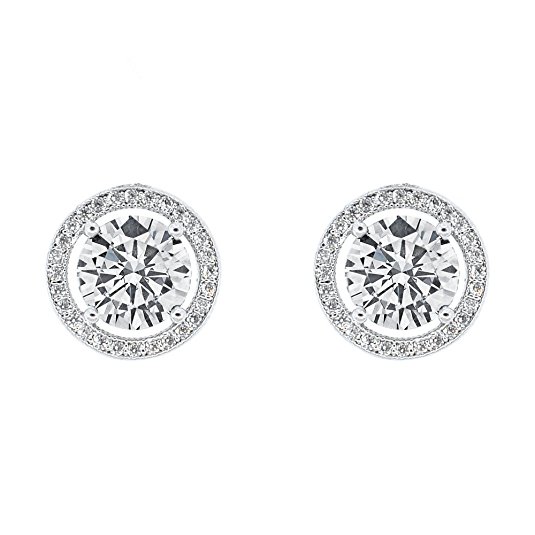 Cate & Chloe Ariel 18k White Gold Halo CZ Stud Earrings, Silver Simulated Diamond Earrings, Round Cut Earring Studs, Best Gift Ideas for Women, Girls, Ladies, Special-Occasion Jewelry - msrp $99