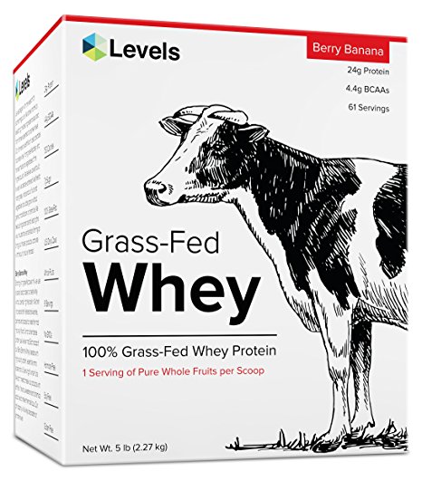 Levels 5LB Strawberry Banana 100% Grass Fed Whey Protein with Real Fruit, Undenatured, No GMOs