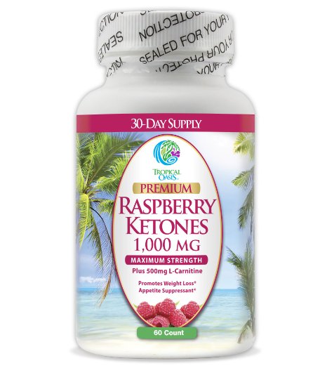 Premium 1000mg Raspberry Ketones   500mg L-Carnitine - Maximum Strength Natural Weight Loss and Fat Burning Blend - Helps suppress appetite, raise metabolism, increase energy*- 60ct