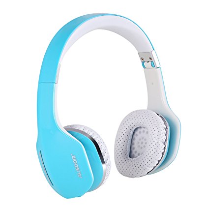 Ausdom On Ear Bluetooth headphones Wired and Wirelessly Lightweight Foldable Headset with Mic for PC Laptop Smartphone Men Kids Girls(Blue)