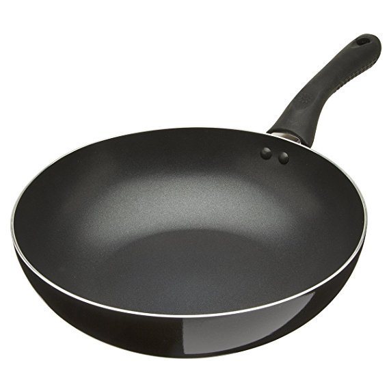 Ecolution Artistry Non-Stick Stir Fry Pan – Eco-Friendly PFOA Free Hydrolon Non-Stick – Pure Heavy-Gauge Aluminum with a Soft Silicone Handle – Dishwasher Safe – Black – 11” Diameter