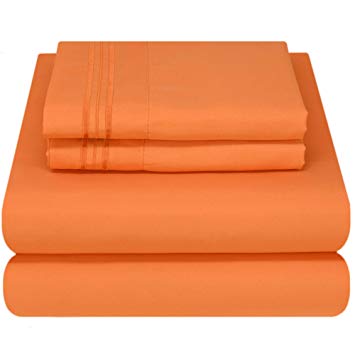 Mezzati Luxury Bed Sheet Set - Soft and Comfortable 1800 Prestige Collection - Brushed Microfiber Bedding (Persimmon Orange, Full Size)