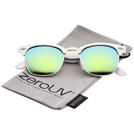 zeroUV - Premium Half Frame Colored Mirror Lens Horn Rimmed Sunglasses 50mm