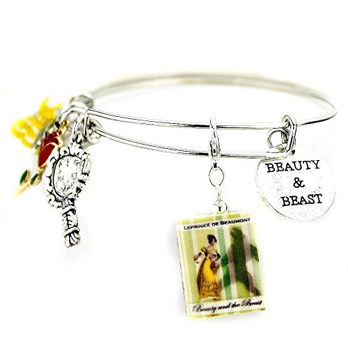 BELLE Beauty and the Beast Clay Mini Book Expandable Bangle Bracelet by Book Beads Traditional Classic Fairy Tale Princess Charms