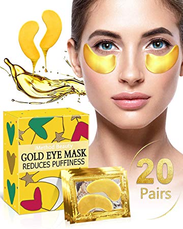 Under Eye Patches for Puffiness - 20 Pairs iMethod 24K Gold Hydrogel Collagen Eye Mask, Under Eye Bags Treatment, Great for Reducing Dark Circles, Puffy Eyes & Fine Lines
