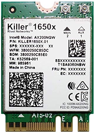 Killer Wi-Fi 6 AX1650 Module - Dual Band, 2x2 Wi-Fi 6/11AX, Bluetooth 5.0, M.2/NGFF (Gig )