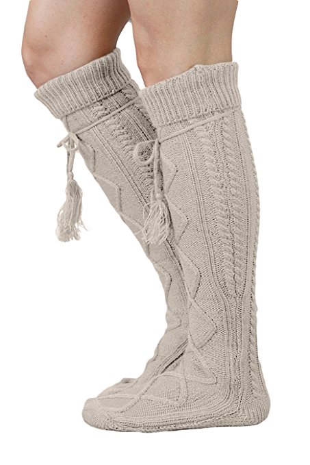 Tie Boot Socks Women's Tall Alpine Boutique Socks Brand by Modern Boho (One Size, Oatmeal)