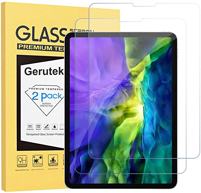 Gerutek [2-Pack] Screen Protector for iPad Pro 11 inch (2020/2018), Tempered Glass iPad 4th Gen (iPAD Air 10.9 2020), [Bubble-Free][Ultra Clear] [Anti Scratch] Compatible with Face ID & Apple Pencil