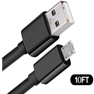 Long 10FT USB to Micro USB Cable Android Charger Cable,Fast Charge Quick Date Trasfer Micro USB Charging Cable TPE Durable USB Cable Cords for Kindle Fire,Samsung Galaxy S7 Edge/S6/Tablet,LG,PS4-Black