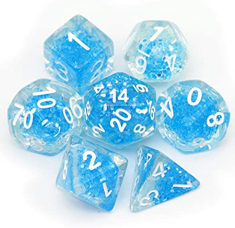 Haxtec RPG DND Dice Set for Dungeons and Dragons Polyhedral D&D Dice (Light Blue Shift Glitter Core)