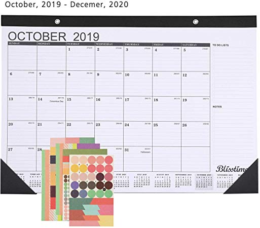 Blisstime Desk Calendar 2019-2020, 16.8 X 11.8 Inches, runs from October 2019 To December 2020, Monthly Wall Calendar/Desk Pad Planner for Office, School or Home